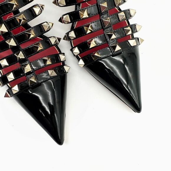 VALENTINO Rockstud Alcove Black Leather Boot Size 38 Pointed Toe Kitten Stiletto - Picture 4 of 11